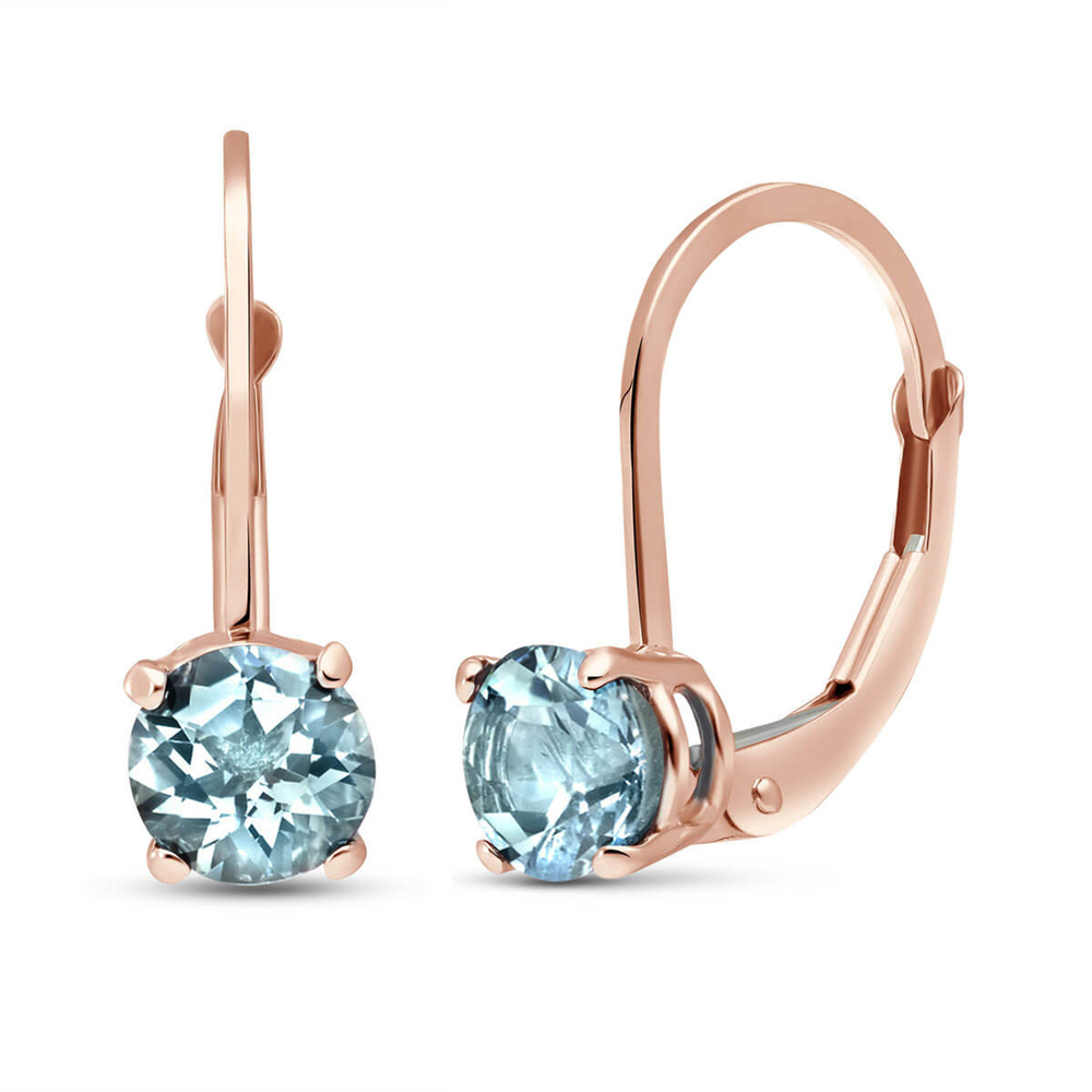 14K. SOLID GOLD LEVERBACK EARRING WITH AQUAMARINES (Rose Gold)